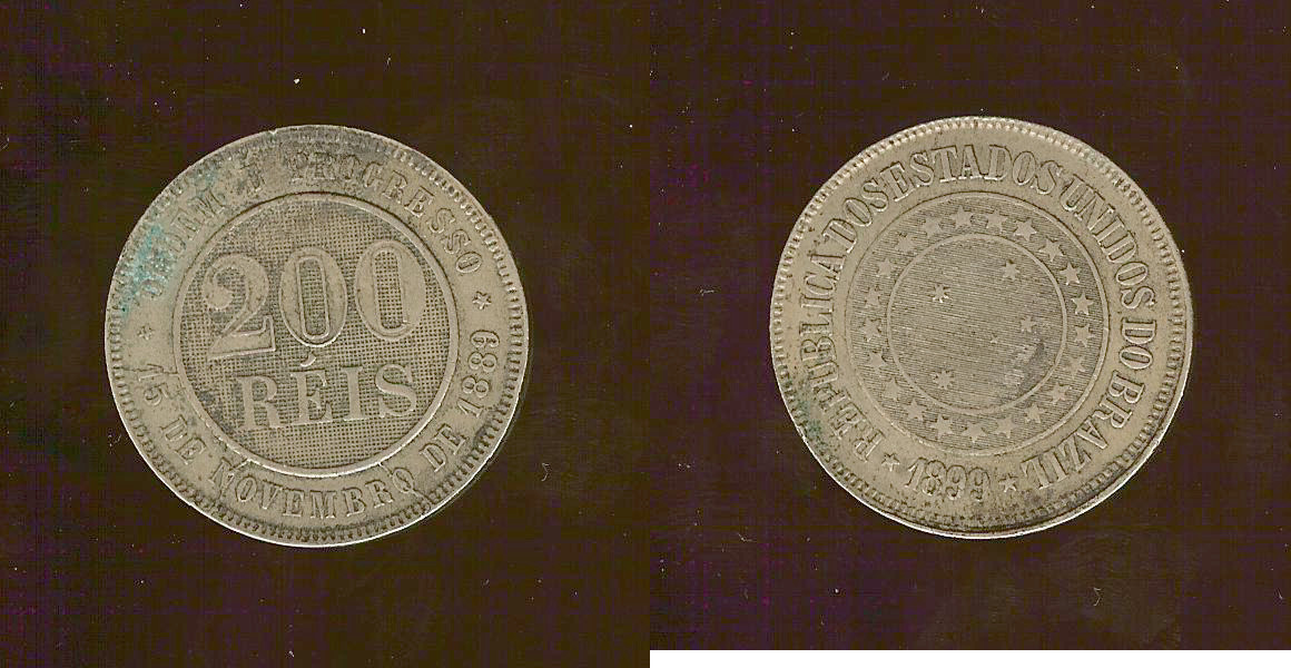BRÉSIL 200 Reis 1889 TTB